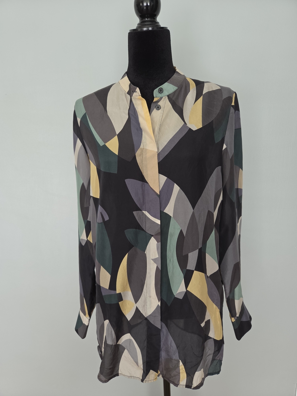 Lafayette 148 New York Black Abstract Print Long-Sleeve Blouse